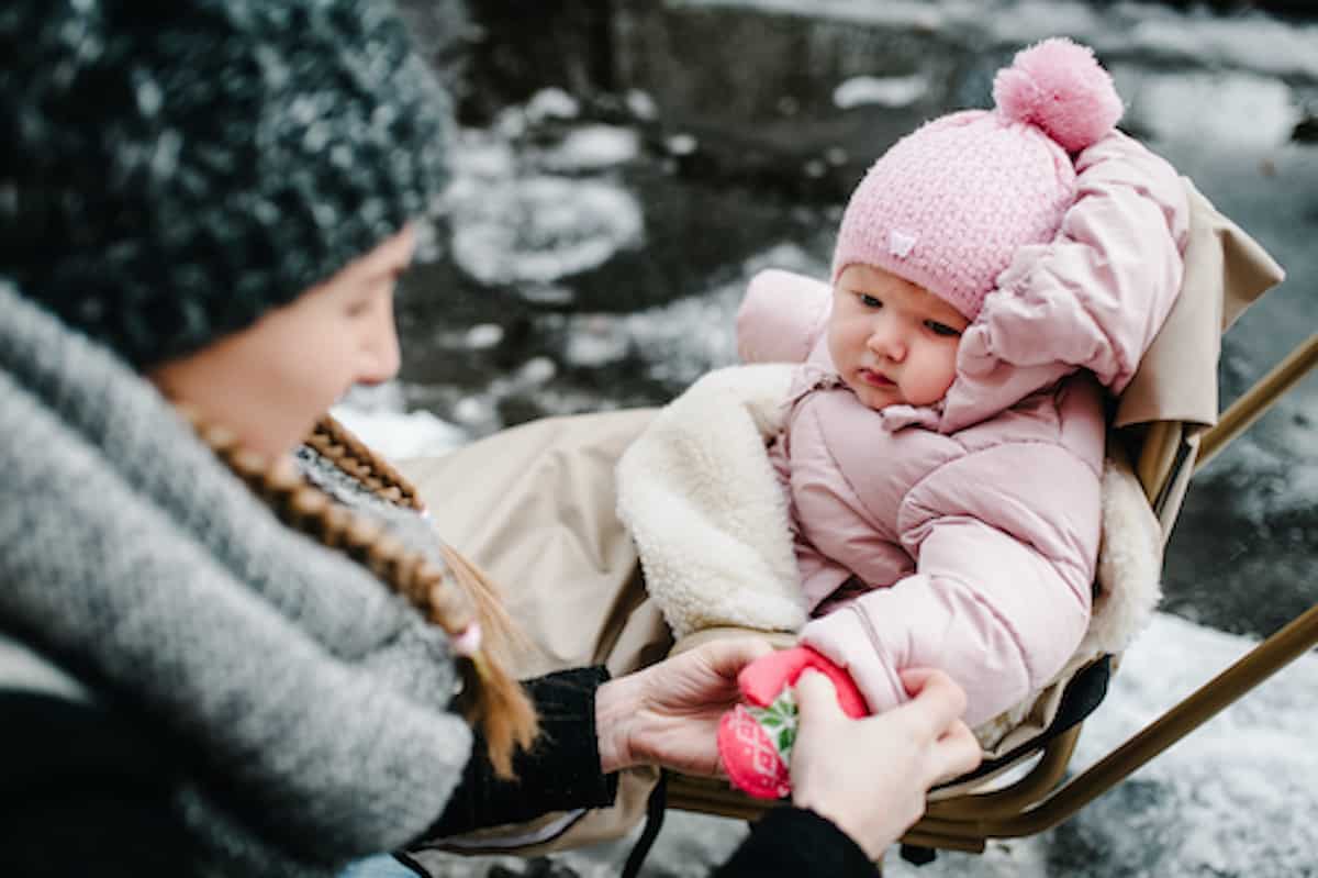 Keep your baby in warm clothes for winter.
