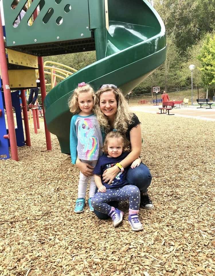 Elisabeth Figert Sensory play kit Mom with girls at playground