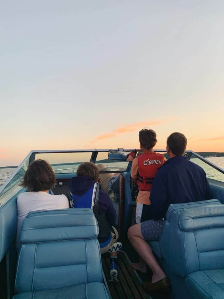 family in motorboat