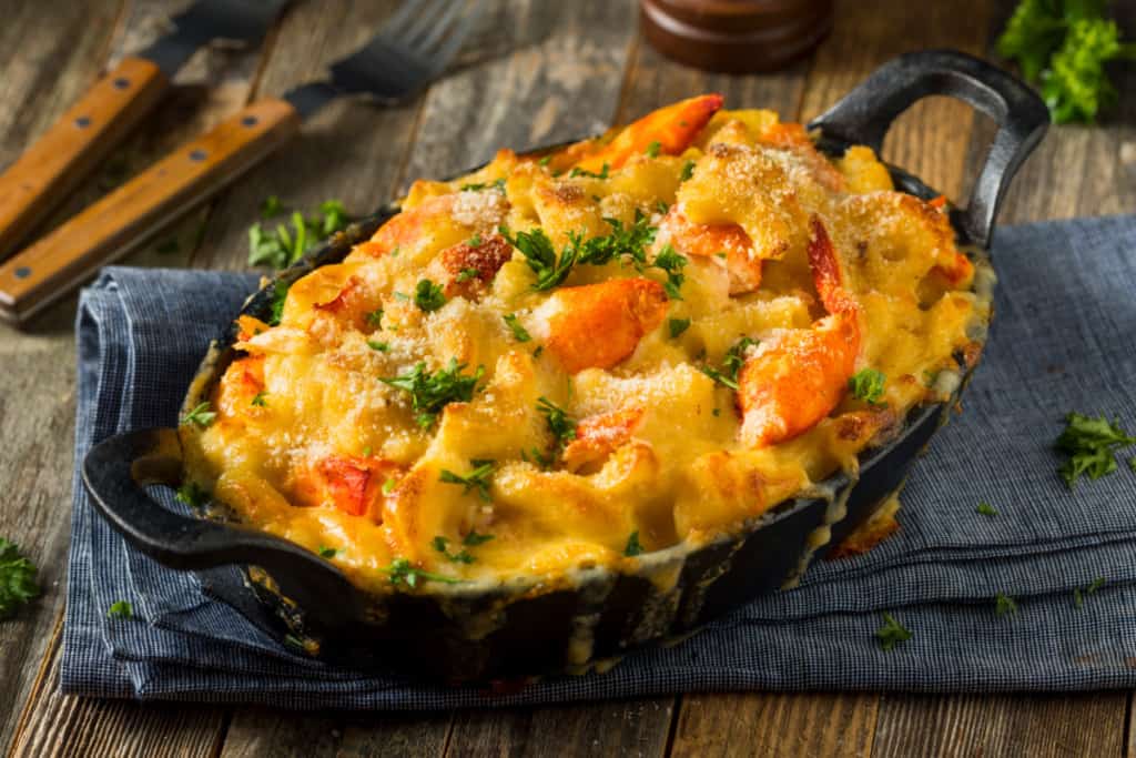 homemade macaroni and cheese with lobster