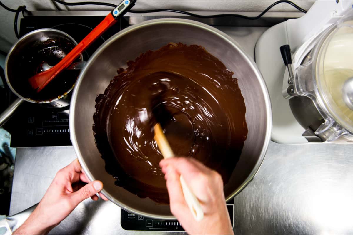 making a jeweled chocolate cake.