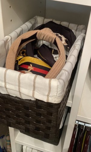 organize your master bedroom closet with a bin for headbands