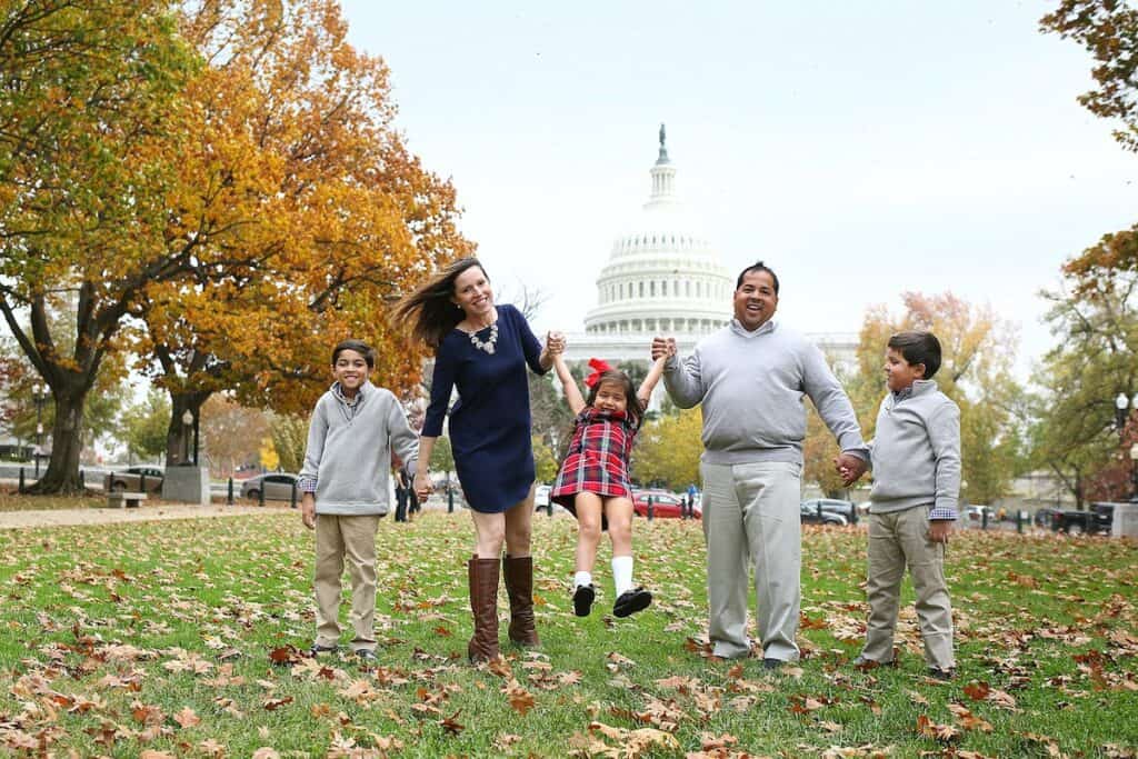 Neil and Rebecca Chatterjee DC Insider Mom on the Street with family in front of Capitol