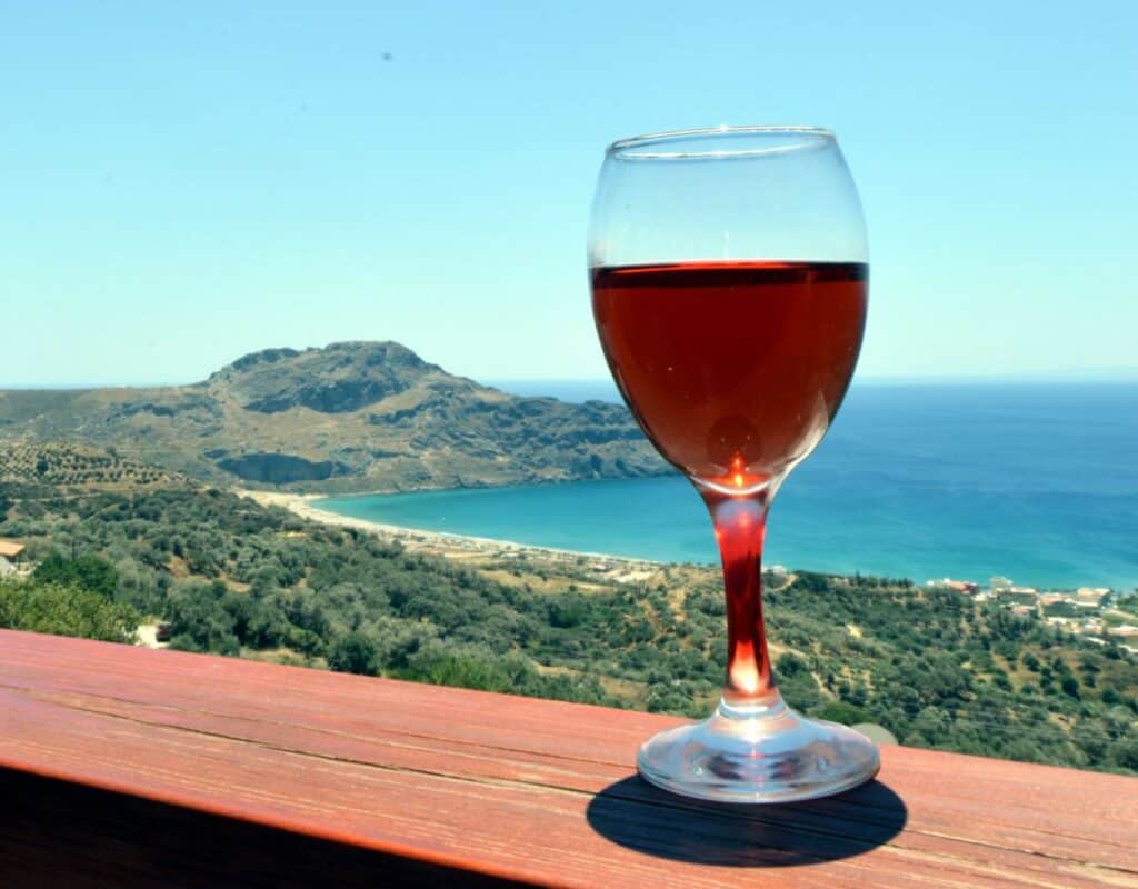rosé glass outside water
