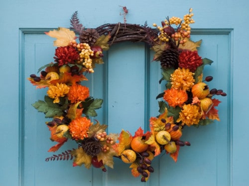 fall Target home decor wreath. wreath on blue door