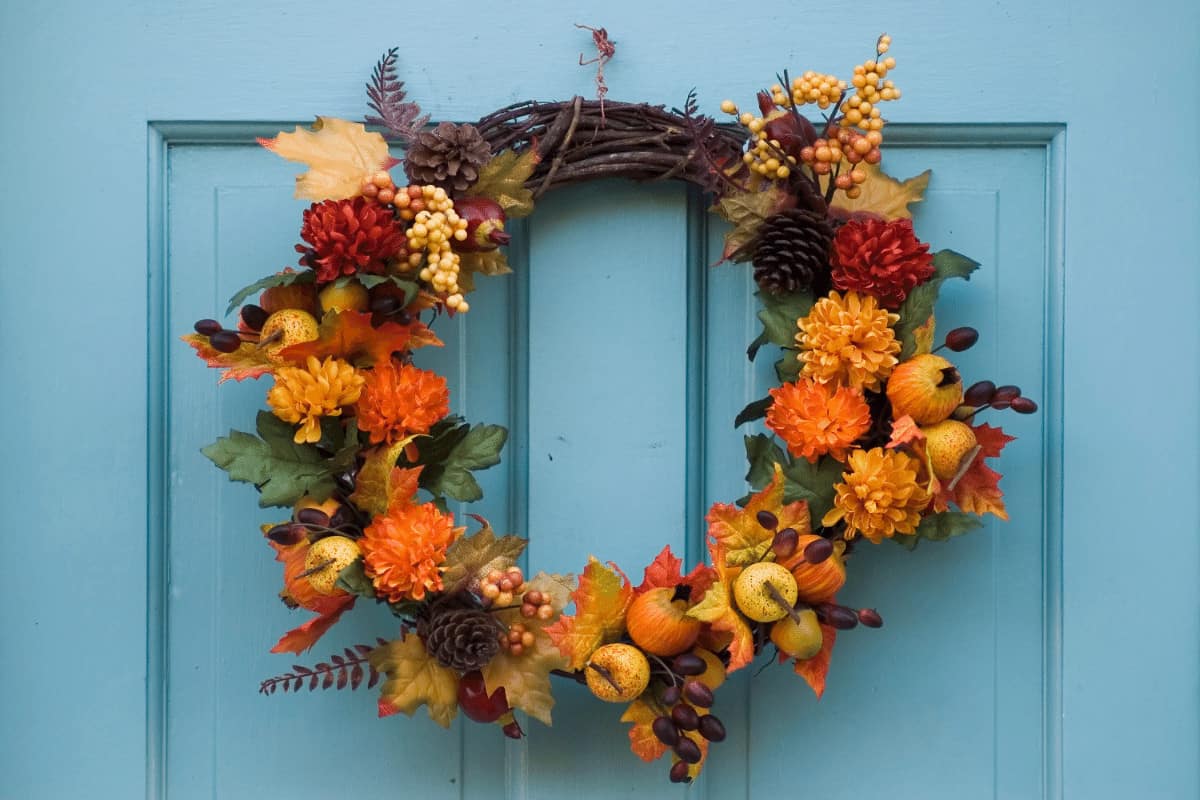 fall Target home decor wreath. wreath on blue door