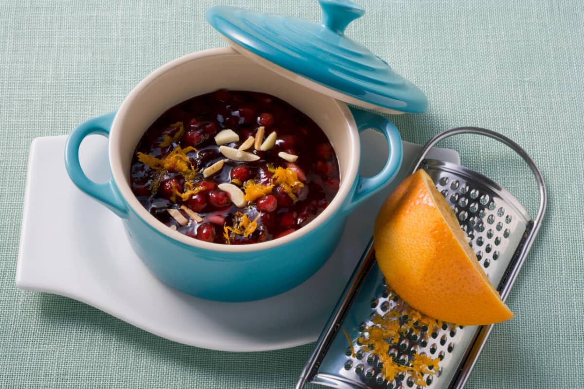 cranberry sauce in blue dish