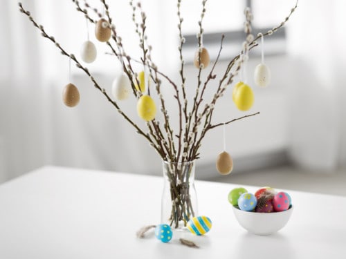 easter egg tree with pussy willow