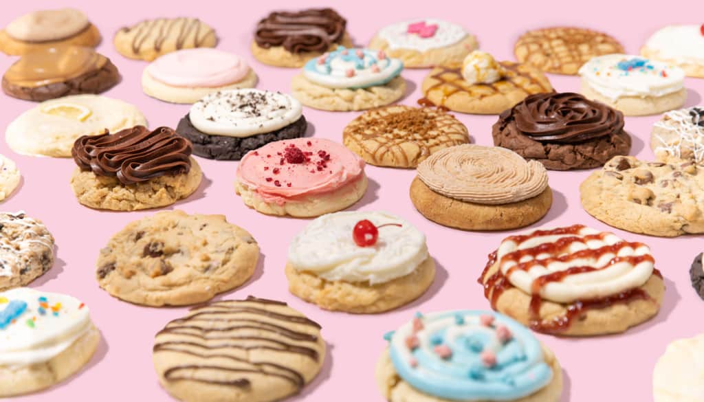 crumbl cookies recipes on a pink background