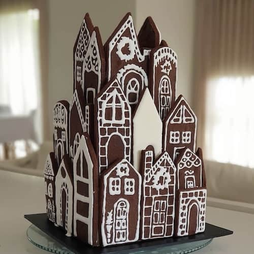 black and white gingerbread house