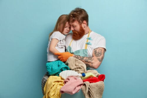 spring cleaning dad daughter laundry