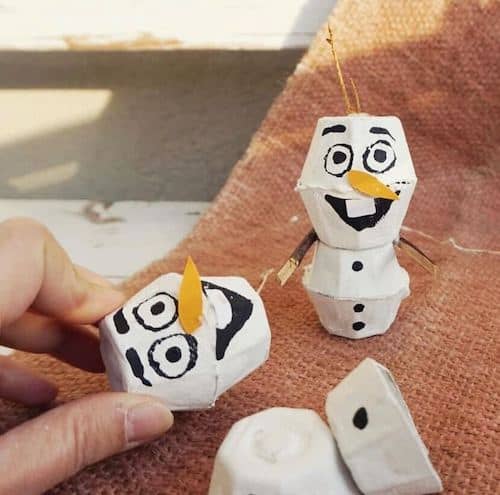 olaf egg carton snowman crafts